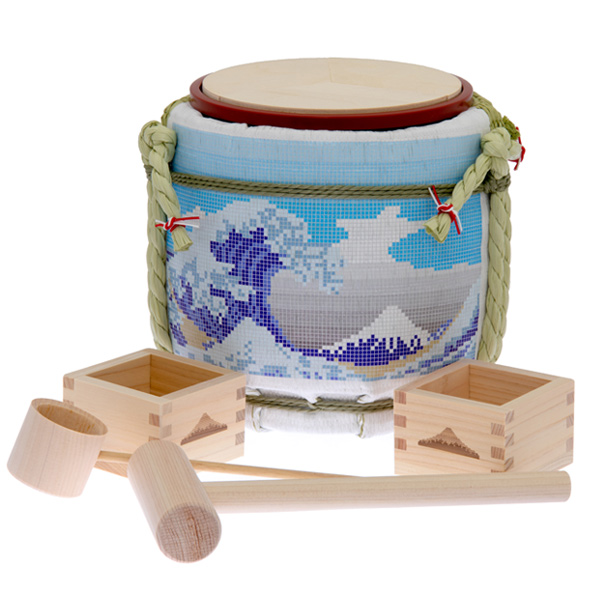 Designer's Mini Kagami Biraki Sake Barrel Set 'Great Wave Off