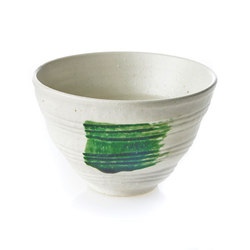 Ceramic Uzushiohime Rice Bowl - White, Whirling Tides Pattern - 355g